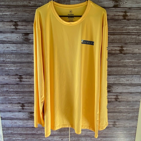 Hurley Men's Long-Sleeved Shirt Rash Guard Size XXL Yellow Logo Spell-Out - Picture 1 of 5